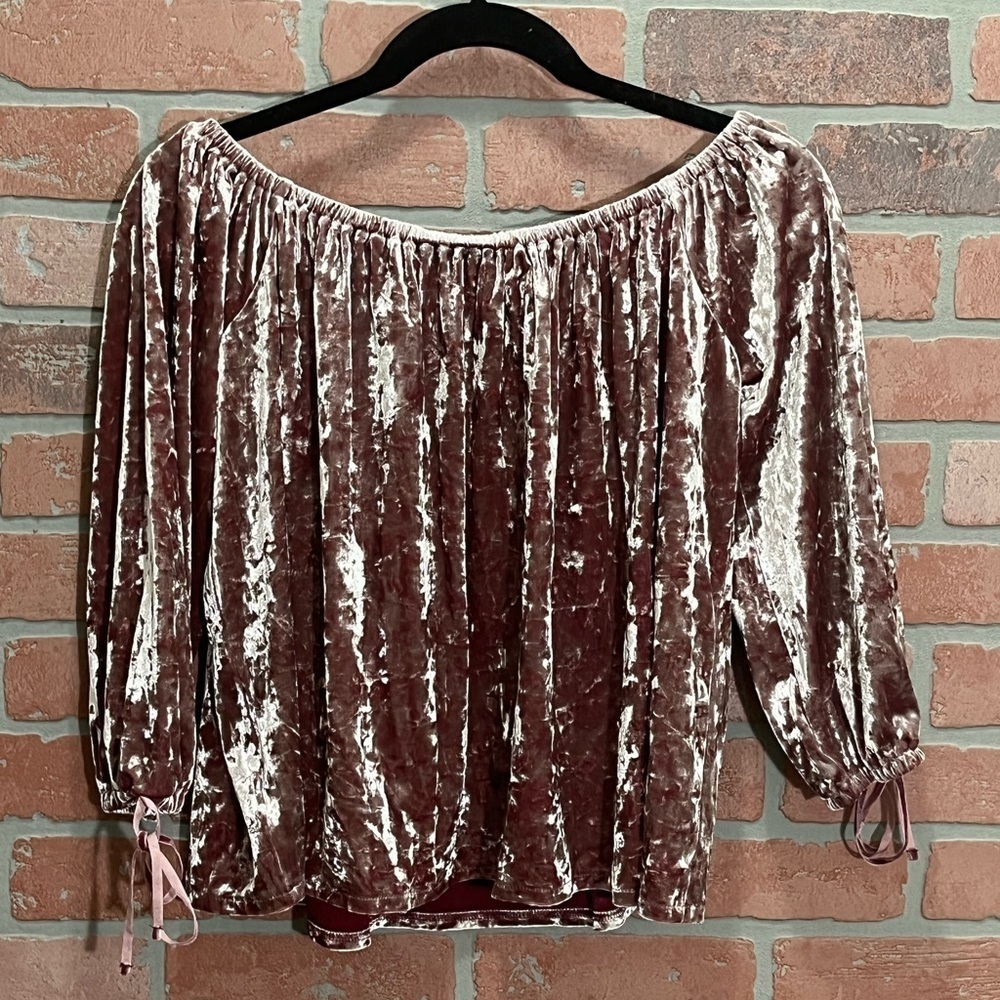 American Eagle Crushed Velvet Dusty Rose Pink Off Shoulder Top Shirt Size Medium - Picture 3 of 7